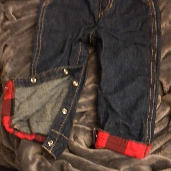 Carter’s dark denim overalls. Plaid cuff accent new - Picture 2 of 5